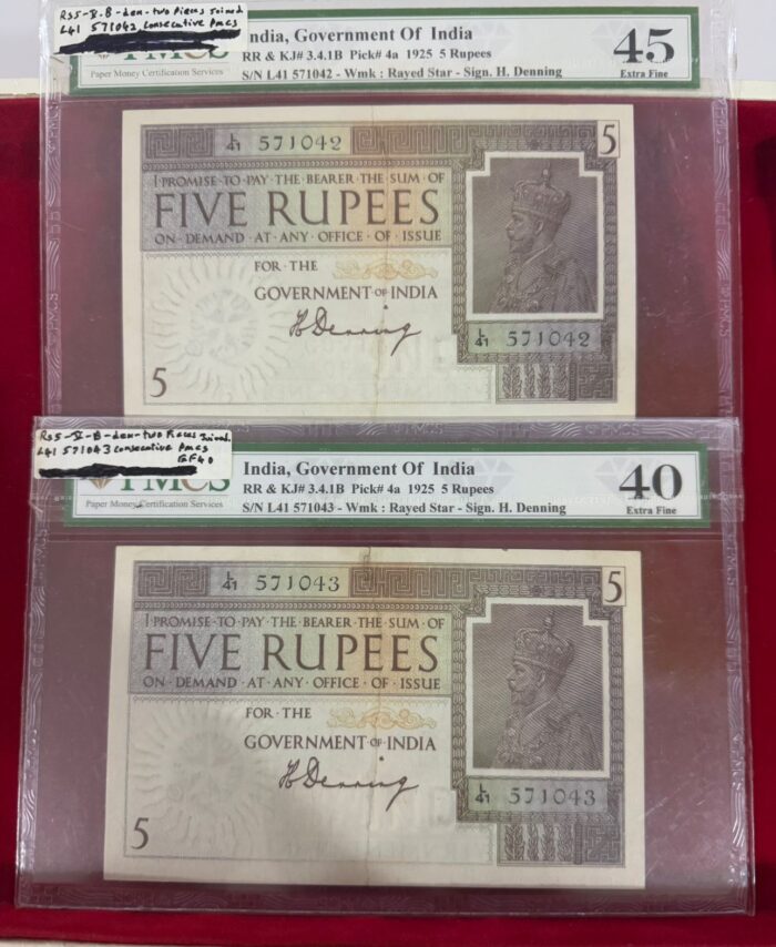 Vintage ₹5 King George V Indian Banknote