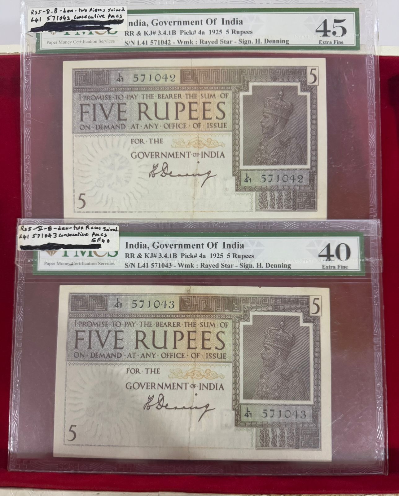 Vintage ₹5 King George V Indian Banknote