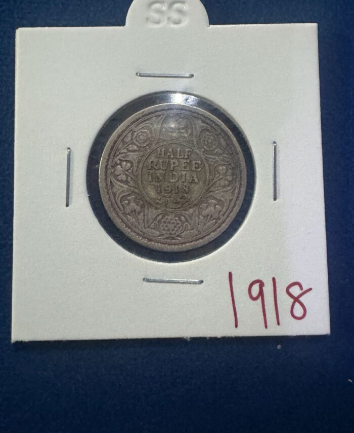1918 British India Half Rupee coin king George V