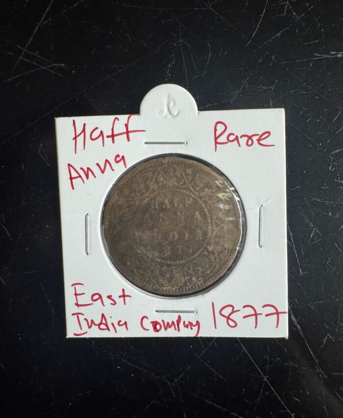 1877 British India Copper Quarter Anna coin