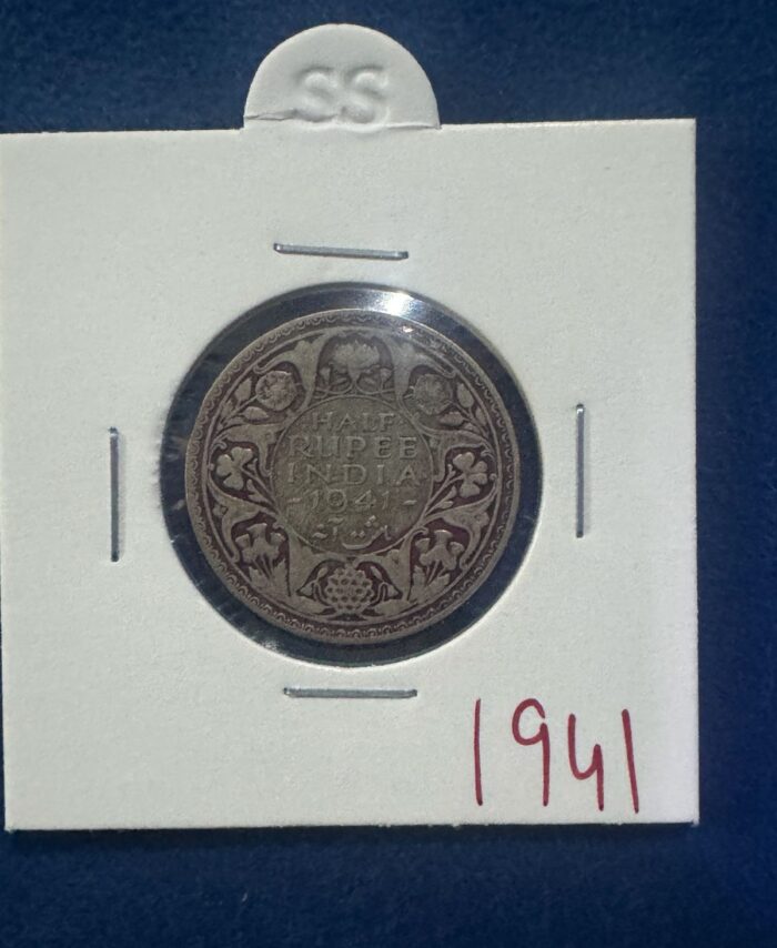1941 British India Quarter Rupee silver coin