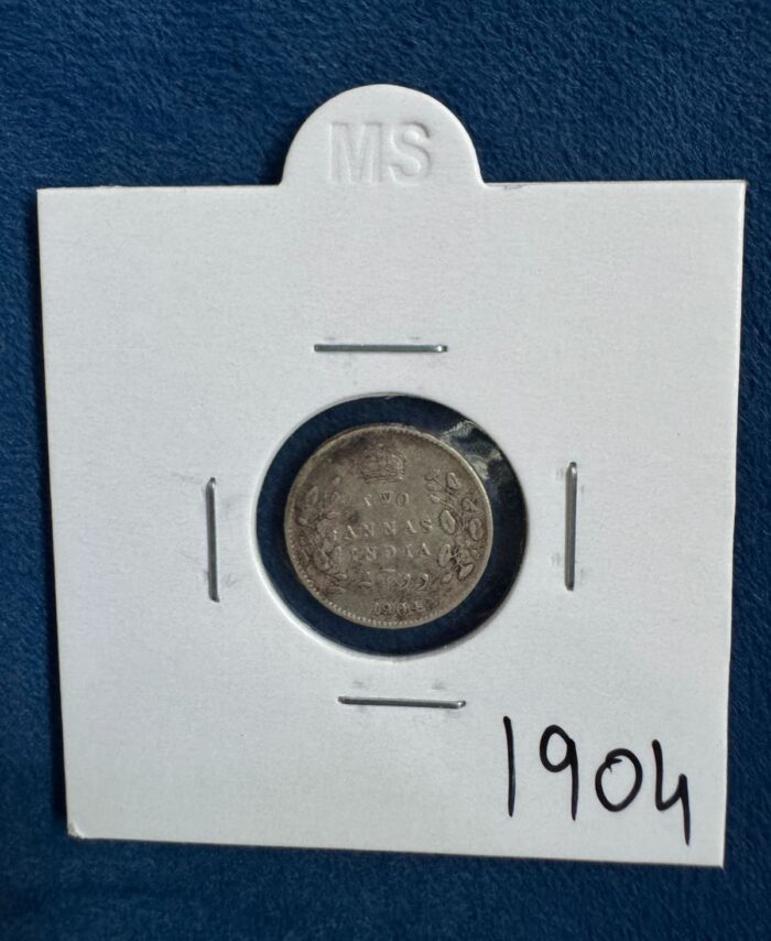 British India Two Annas silver coin 1904 king Edward VII