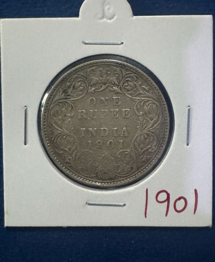 1901 British India one Rupee silver coin Victoria Empress