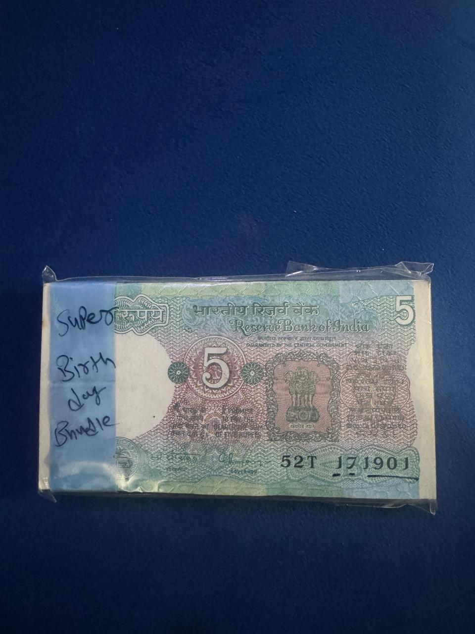 5 Rupees Bundle Birthday  notes 1/7/1901/ -1/7/2000